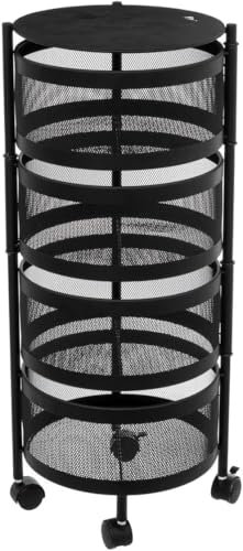 Deconation Resserre 4 Paniers Rotatifs sur Roues en Acier Noir | H 75 Cm X D 30 Cm | Etagère De Rangement Cuisine, Salle De Bain, Bureau...
