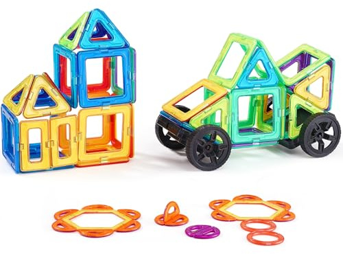 VEVOR Bloques Magnéticos para Niños, 62 PCS de Bloques de Construcción Magnéticos Juego de Construcción con Ruedas, Juguete Apilable de Construcción Educativa Stem para Niños de 3 Años en Adelante