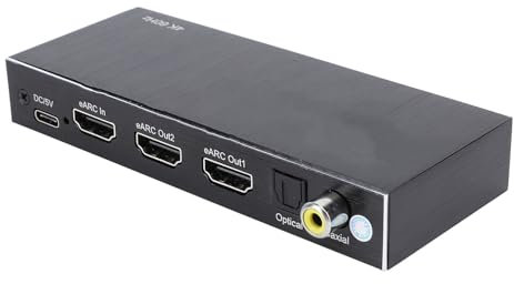 EARC HDMI 4x1, Conmutador con Extractor de Audio Soporta hasta 4K @ 600Hz, Control Remoto IR, 1 Entrada 2 Salida, Conmutador de Matriz HDMI (Enchufe de la UE)
