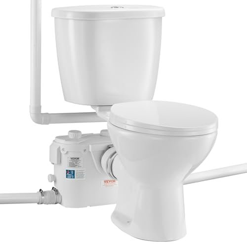 VEVOR WC Broyeur Sanitaire, Pompe de Relevage Puissante de 500 W, Système de Toilette Compact avec Broyeur à Décharge Arrière et à Chasse d'Eau, 3 Entrées, pour Évacuation des Eaux Usées, Sous-sol