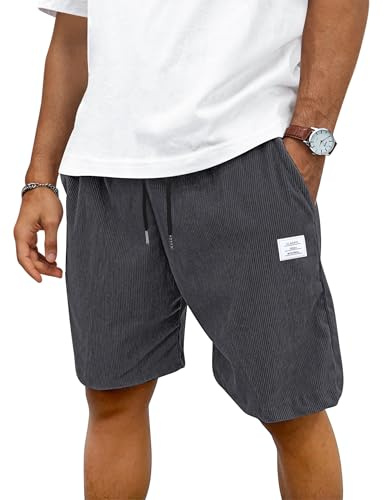 TARAINYA Velours Côtelé Short Homme Coton Stretch Cordon de Serrage été Casual Chino Corduroy Shorts Court Homme avec Poches Gris 3XL