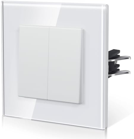 BSEED Interrupteur Mural, Interrupteur Va Et Vient Avec Griffes, Verre Interrupteur Lampe De Chevet, 2 Gang 2 Way, 86mm, Blanc