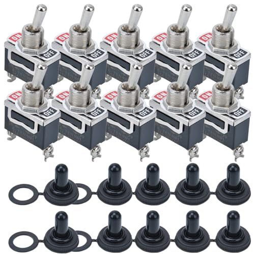 10 interruttori a levetta in metallo, 15 A, 250 V, 20 A, 125 V, SPST a 2 poli on/off, SPDT a 3 poli on/off, un interruttore a bilanciere ad alte prestazioni con tappo di protezione impermeabile (1021