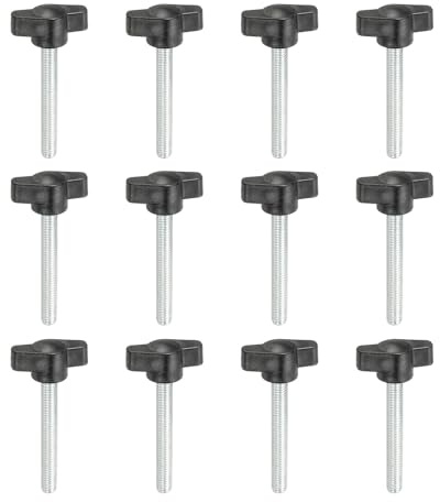 PATIKIL M6 x 45mm Viti a Manopola a T con Testa Alare, 12Pz 27mm In Acciaio Al Carbonio Con Testa a T e Alette Di Larghezza, Kit Di Manopole e Bulloni Per Serraggio Manuale, Nero