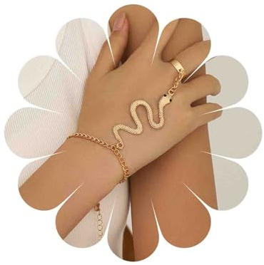 Yienate Boho Serpiente Brazalete Serpiente Dedo Anillo Pulsera Serpiente Esclavo Mano Cadena Punk Banda Abierta Anillo Serpientes Cadena Pulseras Serpientes Mano Arnés Amistad Pulseras Para Mujeres