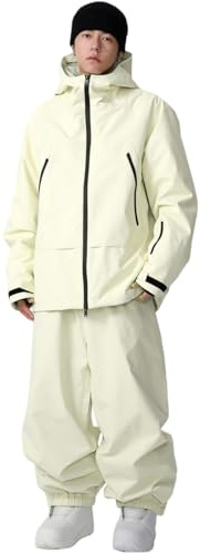 Skidjacka för män och kvinnor, skidbyxor, set skidkläder, 2 delar, snödräkt, vattenpelare, snöjacka, ventilerande remmar, vindtäta snöbyxor för skidåkning, snowboard, Beige, L