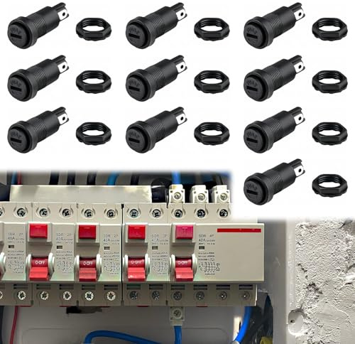 UIHRLM 10 PCS Fuse Holders, 5 X 20mm Panel Mount Fuse Holder with 12mm Installation Hole, Easy Install 10A/250V Fus Wire Panel Mount Holder Screw Cover for Electrical Equipment and Motorcycles Use