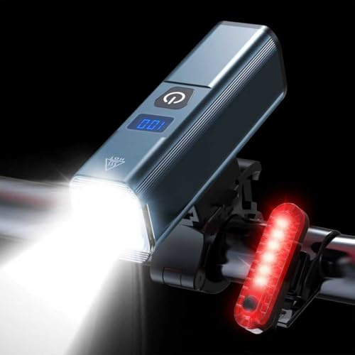 2025 New Bike Lights for Night Riding, Aluminum 1200 Lumens Rechargeable 6000mAh Super Bright Bicycle Headlight and Back Taillight, Waterproof LED Display 6+4 Modes Bicycle Lights Sets