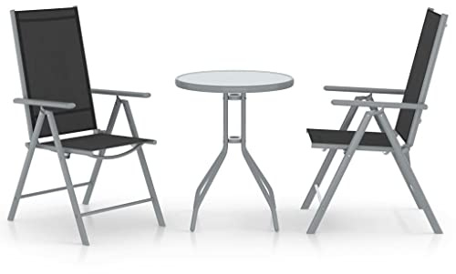 Juego de bistró de Aluminio Resistente y Elegante de 3 Piezas, Mesa y Sillas de Bar para Patio, Diseño Ajustable, Fácil Mantenimiento, Uso Versátil, con Tapa de Textileno para (Plata)