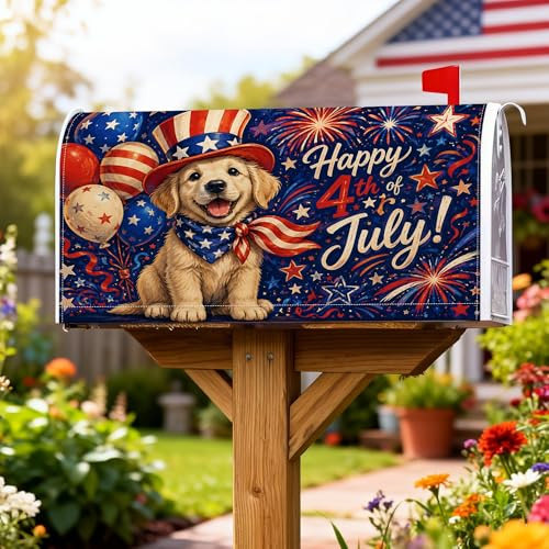 Coperture magnetiche per cassette postali per cani, motivo natalizio patriottico con palline, fuochi d'artificio estivi rossi stagionali, per decorazioni esterne, 53 x 64 cm