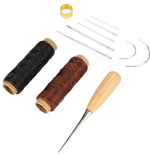 Naroote Sysats med Vaxad Sladd och Handnålar för DIY Skoväska Reparation, 11st Verktyg i Svart och Brunt