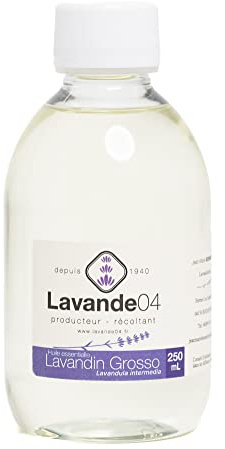Huile Essentielle Lavandin Grosso 250 mL - Direct producteur - Provence - 100% pure et naturelle, Gros Format Economique - Idéal pour la fabrication de savon, bougie, lessive, apaisant relaxant