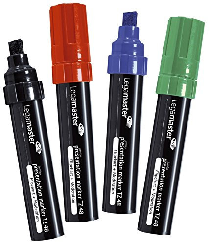 Legamaster 7-155594 Presentation Marker TZ 48 Jumbo, kein Durchdrücken auf Flipchartpapier, Keilspitze, Strichbreite 4 - 12 mm, 4er Set, 4-farbig sortiert