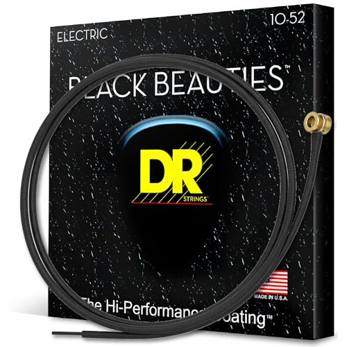 DR Strings Electric Guitar Strings, Black Beauties-Black Coated, 10-52 (BKE-10/52)
