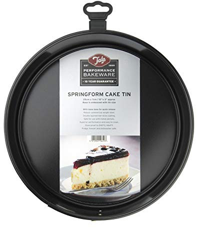 Tala Moule à Gâteau Rond à Charnière Performance, 25 cm, Acier au Carbone de Qualité Professionnelle avec Revêtement Antiadhésif Eclipse, Base Amovible; Idéal pour gâteaux, tartes et cheesecakes, Noir