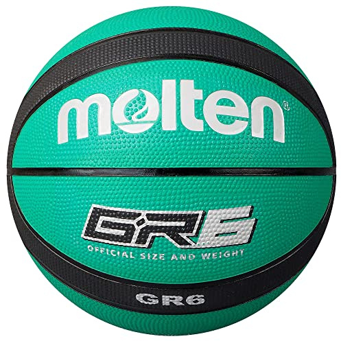 Molten GR Premium Rubber Basketball | Indoor/Outdoor Play | Durable Pro Pebble Grip Texture | Reaction Training | Size 6 | For Boys age 12-14, Girls age 14 plus & Adults | Green & Black