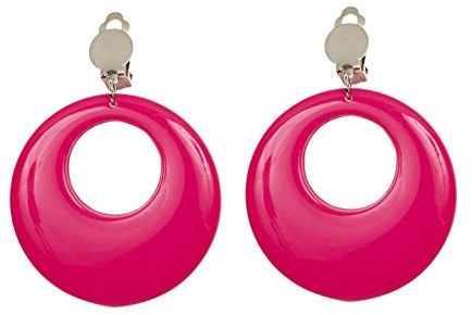 WIDMANN 05839 - Paar Ohrringe für Damen Erwachsene, 80er Jahre, Disco, Neon, Karneval, Mottoparty, Farbe Fluoreszierend Rosa