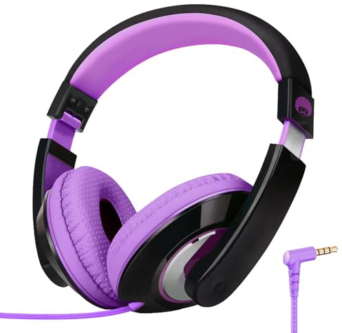 RockPapa Over Ear Stereo Headphones Earphones, Black & Purple
