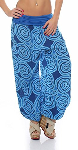 Malito – Haremshose Damen mit Spiral-Muster – Unisize Pumphose aus Baumwolle – Leichte Sommerhose für warme Tage – Stoffhose zum Tanzen & Chillen – Aladinhose für Frauen 1718 (Blau)