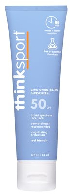 ThinkSport Sunscreen 50 SPF 89ml (3oz) - Safer Zinc Oxide Mineral Formulation - Ideal for all Sport and Outdoor Pursuits - Non-Toxic Ingredients