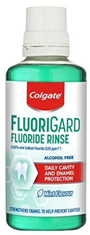 Colgate Fluorigard Fluoride Rinse (Alcohol free) Mouthwash 400 ml, Prevents Tooth Decay, Strengthens Enamel, Prevents Mineral Loss, Mint Flavour