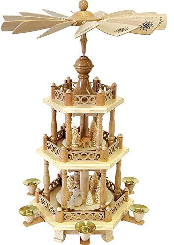 Pirámide de Navidad muñecos de nieve, 47 cm. de alto, orginal de los Montes Metálicos (Erzgebirge) hecho por la empresa Richard Glaesser del pueblo de Seiffen