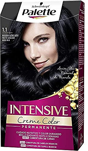 Schwarzkopf Palette Intensive Creme Color - Tono 1.1 cabello Negro Azulado - Coloración Permanente de Cuidado con Aceite de Marula – Óptima cobertura de canas – Color duradero hasta 8 semanas