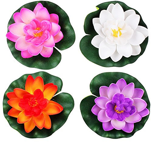 LEFV Schwimmende Blumen, Teichdekoration, Seerose, Lotus, Schaumstoff, künstliche Blume für Garten, Pool, Zuhause, Aquarium, Hochzeiten, Urlaub, klein (4 Stück)
