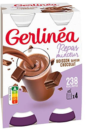 Gerlinéa - Boisson saveur Chocolat - Repas à Boire Equilibré et Complet - Riche en Protéines - Sans Huile de Palme - 4 Repas - 4 x 236 ml