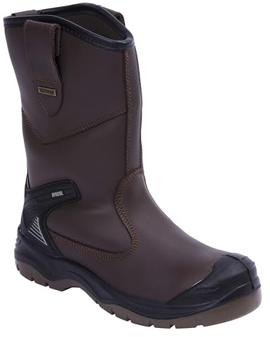 Apache Men's Rigger Boot AP305 | Brown Size 11 UK | Waterproof and Breathable | Steel Toe Cap and Midsole Protection | Padded Ankle and TPU Heel Guard