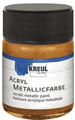 KREUL 77583 - Acryl Metallicfarbe, 50 ml Glas in goldbronze, glamouröse Acrylfarbe mit Metalliceffekt auf Wasserbasis, cremig deckend, schnelltrocknend und wasserfest