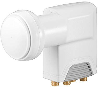 Goobay 67272 Universal Quad LNB Digitaler Satelliten Empfang 4 Teilnehmer direkt digitales Fernsehen UHD 8K F Buchse Wetterschutz SAT DVB-S2 Weiß