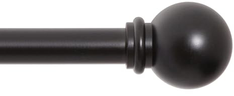 Kenney Chelsea Ball End Window Curtain Rod - Adjustable 28 to 48 Inches, Extendable Set, Black