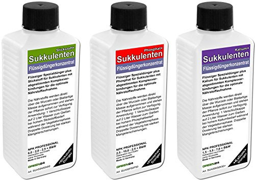 Kakteengarten Dünger SET mit 3 Profi Flüssigdüngern für alle Wachstumsphasen N+P+K Volldünger
