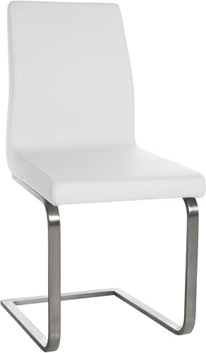 CLP Silla de Comedor Belfort, Moderno cantiléver con Respaldo Alto, Asiento Acolchado, Estructura de Acero Inoxidable, Color:Blanco