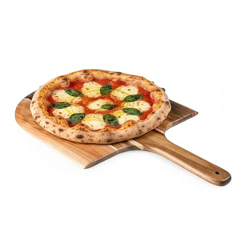 PICNIC TIME Acacia Wood Pizza Spatula Peel, Serving Pizza Paddle with Tapered Handle for Comfort and Steady Grip, Bread Peel and Oven Accessories, Flat Paddle with Beveled Edge (Acacia Wood)