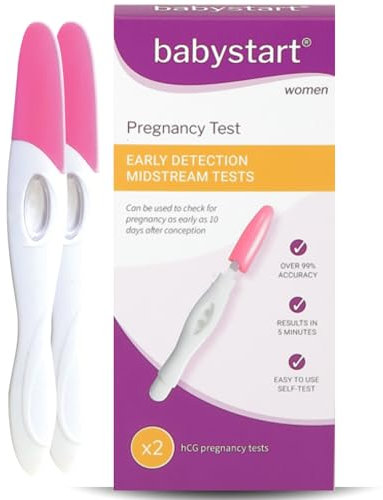 Early Detection Pregnancy Test Kit by Babystart for Easy at Home Accurate Pregnant Test Results in 1 Minute - Simple to Use Self Testing for Women, 2 Pack