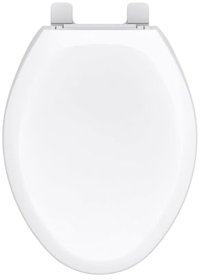 Gerber Elongated Toilet Seat with Cover, Soft Close, No Slam, Quick & Easy Install, Heavy-Duty Plastic, Adjustable Fit for Standard Elongated Toilets, Durable & Fade-Resistant, White G0099213