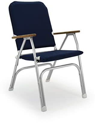 FORMA MARINE Boat Chair Navy Blue Large Padded Deck Folding Marine Aluminum Teak Armrests Furniture Venus V100NB