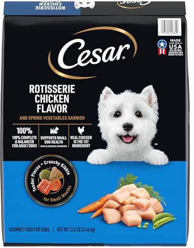 Cesar Small Breed Dry Dog Food for Small Dogs, Rotisserie Chicken Flavor and Spring Vegetables Garnish, 12 lb Bag