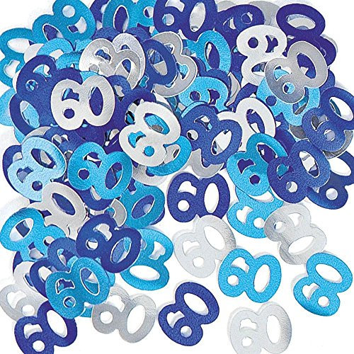 14g Blue & Silver 60th Birthday Confetti Foil Metallic Glitz Table Scatter Sprinkles Age Bday Party Decorations