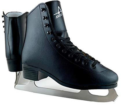 American Athletic Tricot Lined Men’s Ice Skates - Recreational Figure Skates with Ankle Support, Padded Lining, Stainless Steel Blades - Suitable for Indoor & Outdoor Ice Skating (Black, 8)