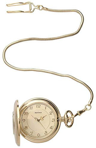 Sekonda 50mm Classic Pocket Watch Cream Dial with Gold Case & Stainless Steel Chain