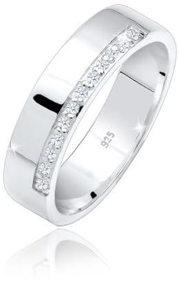 Elli DIAMONDS ring dam bandring basic med diamanter (0,06 ct.) i 925 sterling silver, 58 EU, fasettslipning, Diamant