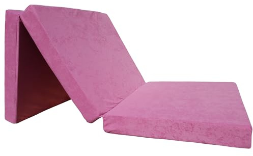 Natalia Spzoo – gemütliche Faltmatratze – Klappmatratze mit Schaumstoffkern & abnehmbarem Bezug – 3-teilige klappbare Schlafmatte 195 x 65 x 8 cm (Pink 1227-100% Polyester)