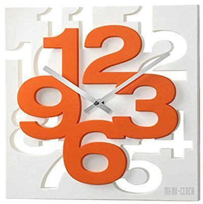 GMMH 3D Moderne Design Wanduhr mit großen Ziffern, 1106 Küchenuhr Bürouhr Dekoration Wanddekoration, Geschenkidee, Uhr (Weiß-Orange)