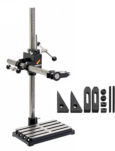 WABECO Bohrständer Fräsständer BF1243 mit Spannpratzen Satz 10-teilig, 2 Zustellachsen vertikal/horizontal Säule 750 Ausleger 500 mm Made in Germany