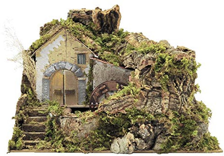 ROSSI ROSA – Wassermühle mit Pumpe, Mehrfarbig, 33x18x25 cm – Szenisches Zubehör für traditionelle Krippen, Handarbeit Made in Italy