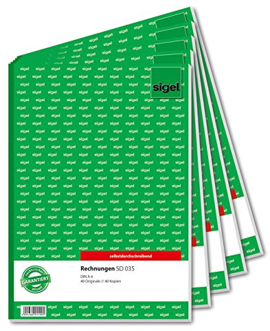 Sigel SD035/5 Rechnungen, A4, 2x40 Blatt, selbstdurchschreibend, 5er Pack
