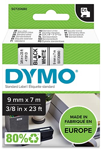DYMO Authentic D1 Labels | Black Print on White Tape | 9 mm x 7 m | Self-Adhesive Labels for LabelManager Label Makers | Made in Europe